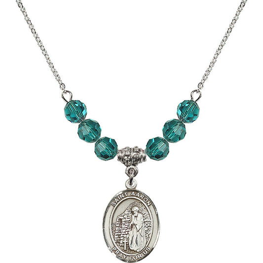 Sterling Silver Saint Aaron Birthstone Necklace with Zircon Beads - 8254
