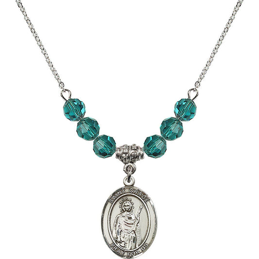 Sterling Silver Saint Grace Birthstone Necklace with Zircon Beads - 8255