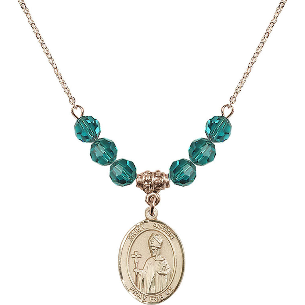 14kt Gold Filled Saint Austin Birthstone Necklace with Zircon Beads - 8256