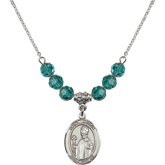 Sterling Silver Saint Austin Birthstone Necklace with Zircon Beads - 8256