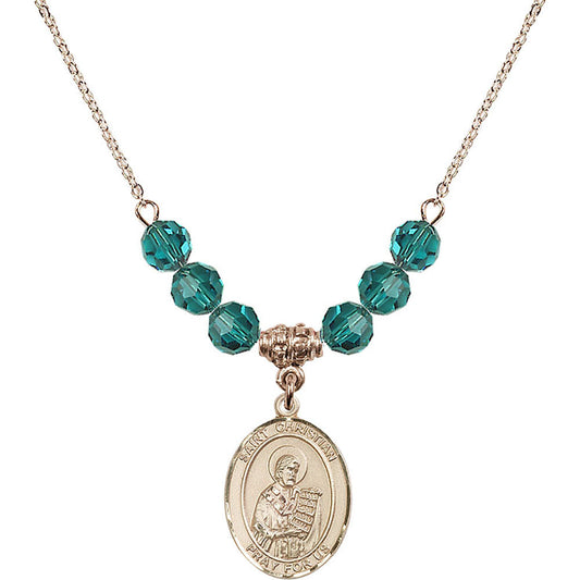 14kt Gold Filled Saint Christian Demosthenes Birthstone Necklace with Zircon Beads - 8257