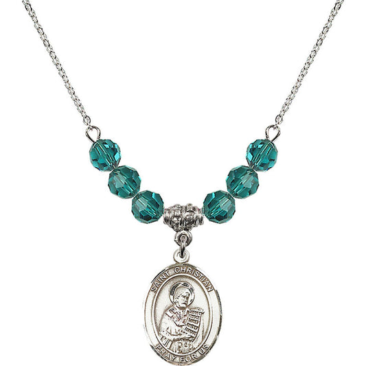 Sterling Silver Saint Christian Demosthenes Birthstone Necklace with Zircon Beads - 8257