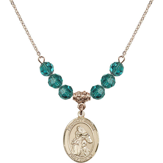 14kt Gold Filled Saint Isaiah Birthstone Necklace with Zircon Beads - 8258