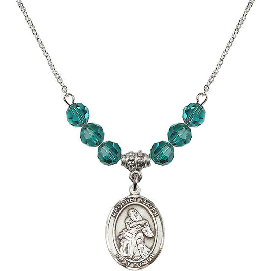 Sterling Silver Saint Isaiah Birthstone Necklace with Zircon Beads - 8258