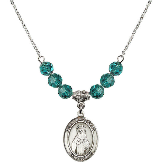 Sterling Silver Saint Hildegard von Bingen Birthstone Necklace with Zircon Beads - 8260