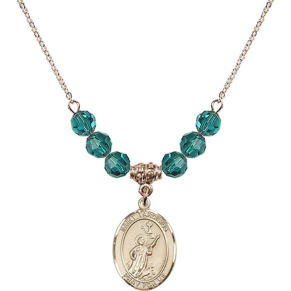 14kt Gold Filled Saint Tarcisius Birthstone Necklace with Zircon Beads - 8261
