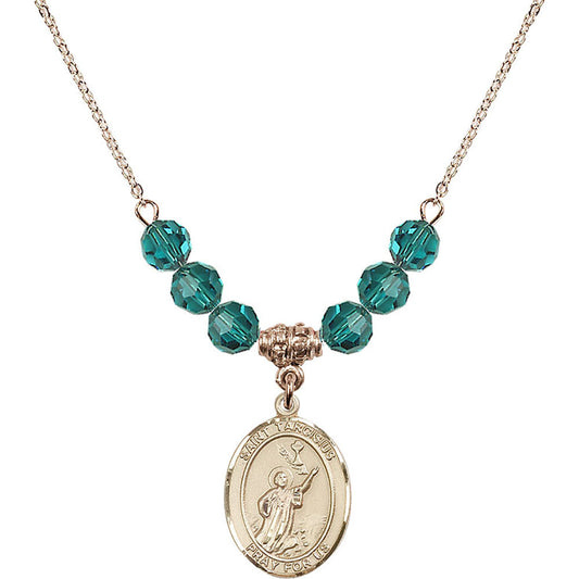14kt Gold Filled Saint Tarcisius Birthstone Necklace with Zircon Beads - 8261