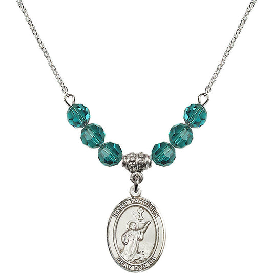 Sterling Silver Saint Tarcisius Birthstone Necklace with Zircon Beads - 8261