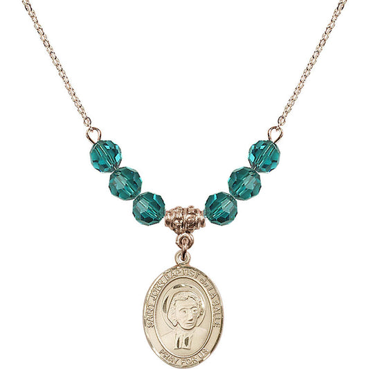 14kt Gold Filled Saint John Baptist de la Salle Birthstone Necklace with Zircon Beads - 8262