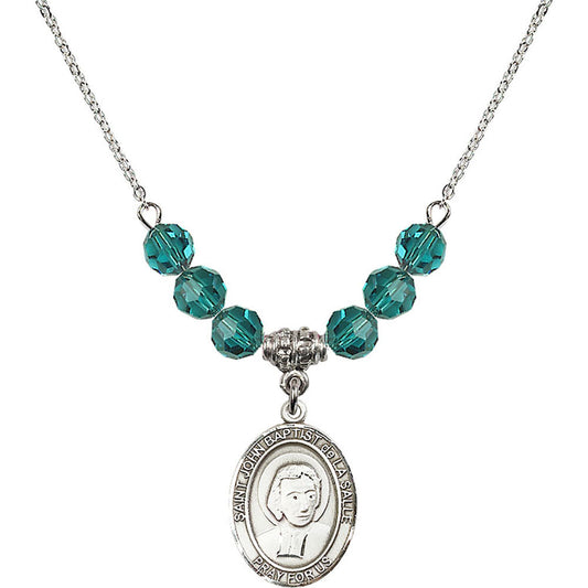 Sterling Silver Saint John Baptist de la Salle Birthstone Necklace with Zircon Beads - 8262