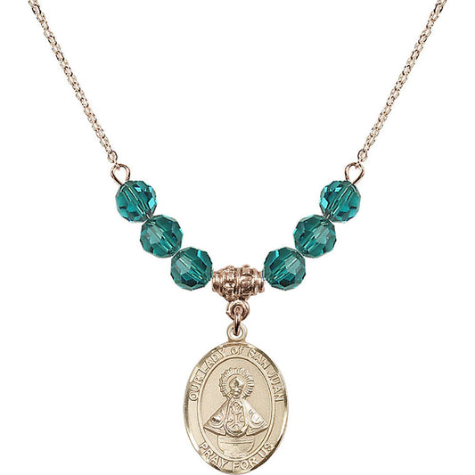 14kt Gold Filled Our Lady of San Juan Birthstone Necklace with Zircon Beads - 8263