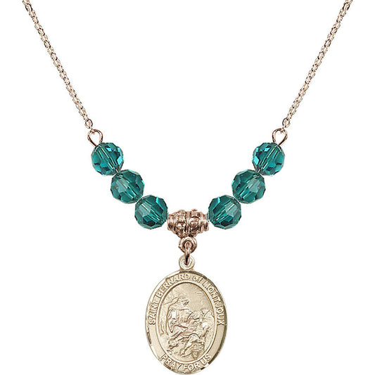 14kt Gold Filled Saint Bernard of Montjoux Birthstone Necklace with Zircon Beads - 8264
