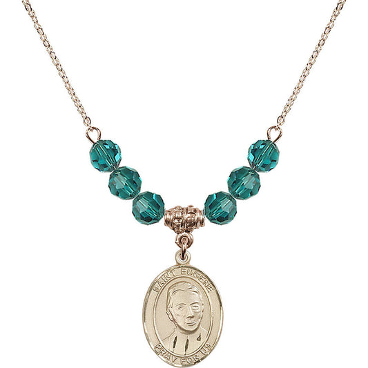 14kt Gold Filled Saint Eugene de Mazenod Birthstone Necklace with Zircon Beads - 8266