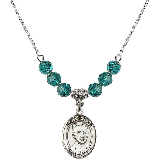 Sterling Silver Saint Eugene de Mazenod Birthstone Necklace with Zircon Beads - 8266