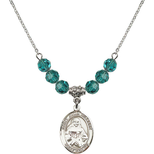 Sterling Silver Saint Julia Billiart Birthstone Necklace with Zircon Beads - 8267