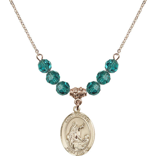 14kt Gold Filled Saint Colette Birthstone Necklace with Zircon Beads - 8268
