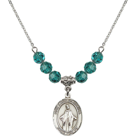 Sterling Silver Our Lady of Africa Birthstone Necklace with Zircon Beads - 8269