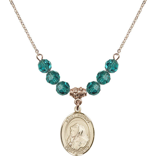 14kt Gold Filled Saint Bruno Birthstone Necklace with Zircon Beads - 8270