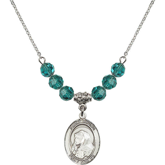 Sterling Silver Saint Bruno Birthstone Necklace with Zircon Beads - 8270