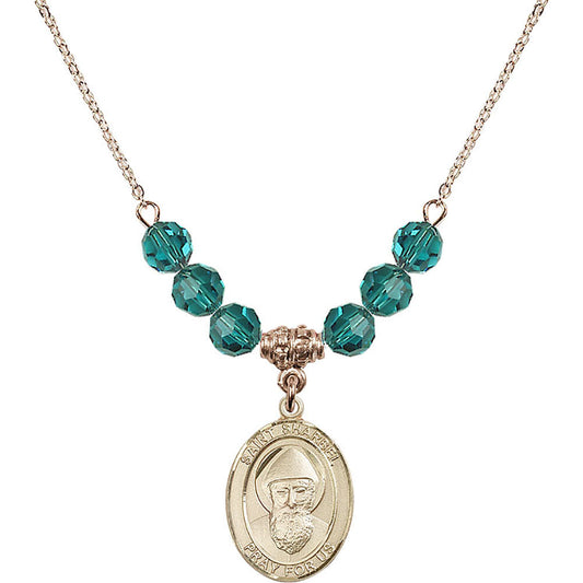 14kt Gold Filled Saint Sharbel Birthstone Necklace with Zircon Beads - 8271