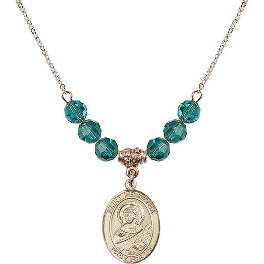14kt Gold Filled Saint Perpetua Birthstone Necklace with Zircon Beads - 8272