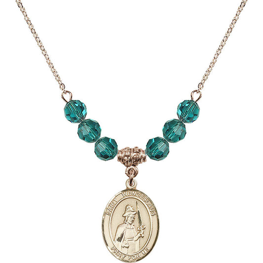 14kt Gold Filled Saint Wenceslaus Birthstone Necklace with Zircon Beads - 8273