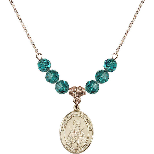 14kt Gold Filled Saint Basil the Great Birthstone Necklace with Zircon Beads - 8275