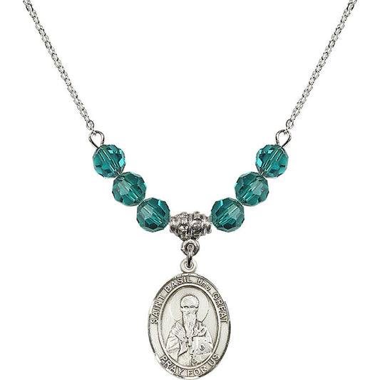 Sterling Silver Saint Basil the Great Birthstone Necklace with Zircon Beads - 8275