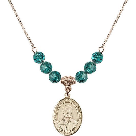 14kt Gold Filled Blessed Pier Giorgio Frassati Birthstone Necklace with Zircon Beads - 8278