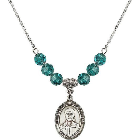 Sterling Silver Blessed Pier Giorgio Frassati Birthstone Necklace with Zircon Beads - 8278