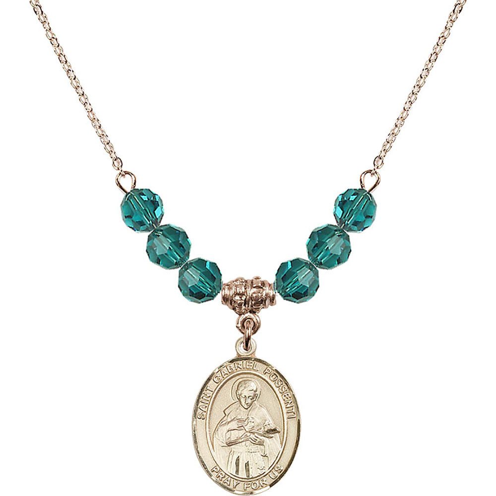 14kt Gold Filled Saint Gabriel Possenti Birthstone Necklace with Zircon Beads - 8279
