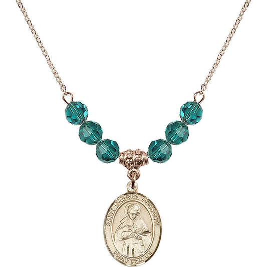 14kt Gold Filled Saint Gabriel Possenti Birthstone Necklace with Zircon Beads - 8279
