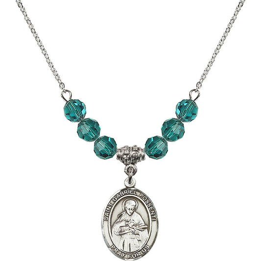 Sterling Silver Saint Gabriel Possenti Birthstone Necklace with Zircon Beads - 8279