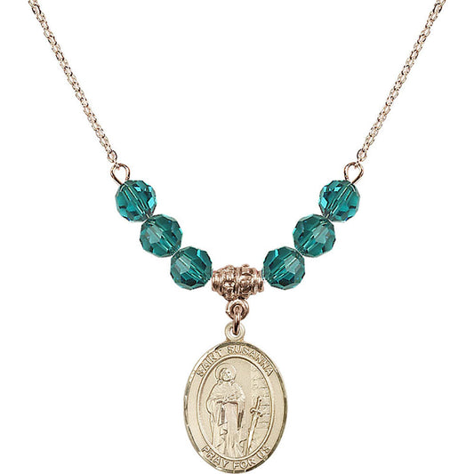 14kt Gold Filled Saint Susanna Birthstone Necklace with Zircon Beads - 8280