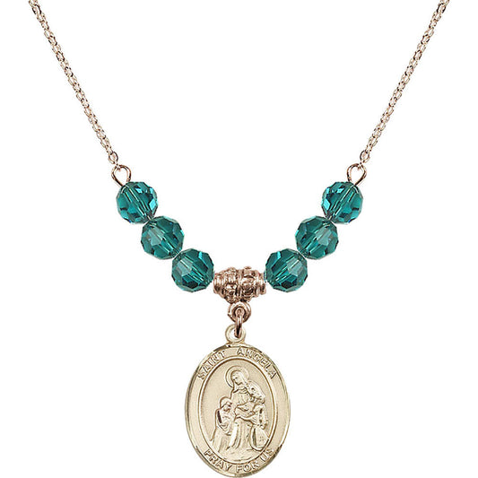14kt Gold Filled Saint Angela Merici Birthstone Necklace with Zircon Beads - 8284