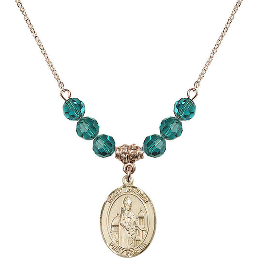 14kt Gold Filled Saint Walter of Pontoise Birthstone Necklace with Zircon Beads - 8285