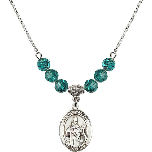 Sterling Silver Saint Walter of Pontoise Birthstone Necklace with Zircon Beads - 8285