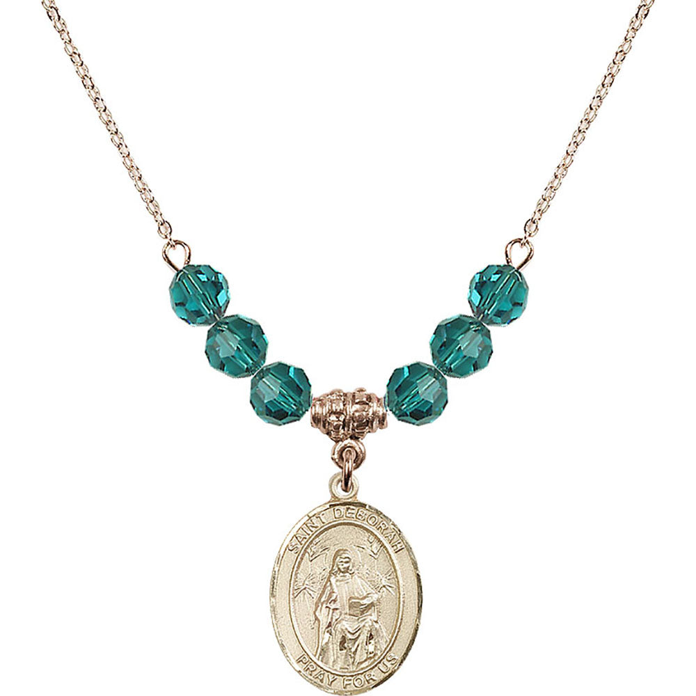 14kt Gold Filled Saint Deborah Birthstone Necklace with Zircon Beads - 8286