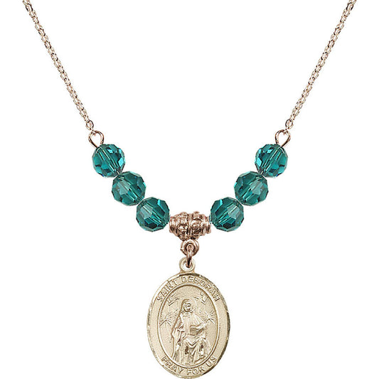 14kt Gold Filled Saint Deborah Birthstone Necklace with Zircon Beads - 8286