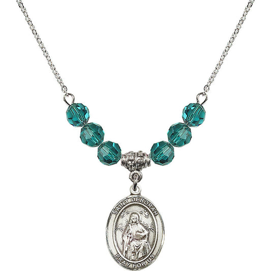 Sterling Silver Saint Deborah Birthstone Necklace with Zircon Beads - 8286
