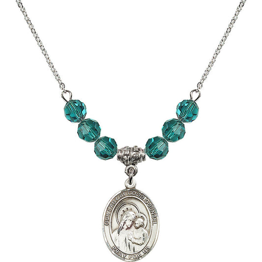 Sterling Silver Our Lady of Good Counsel Birthstone Necklace with Zircon Beads - 8287