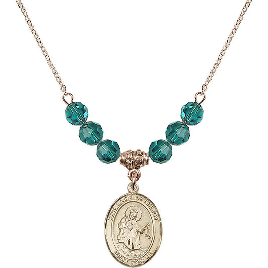 14kt Gold Filled Our Lady of Mercy Birthstone Necklace with Zircon Beads - 8289