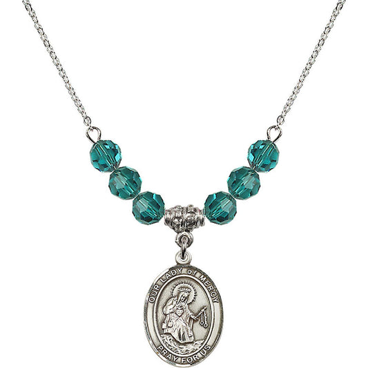 Sterling Silver Our Lady of Mercy Birthstone Necklace with Zircon Beads - 8289