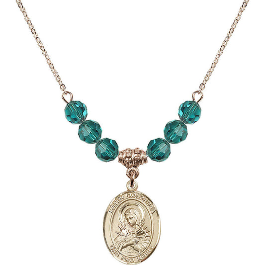 14kt Gold Filled Mater Dolorosa Birthstone Necklace with Zircon Beads - 8290