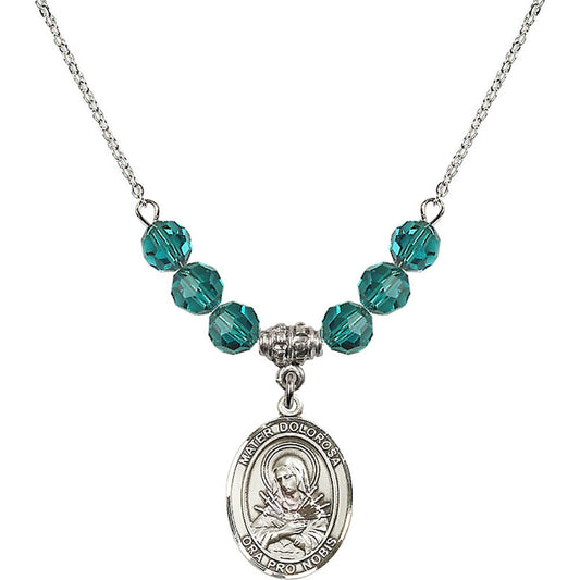 Sterling Silver Mater Dolorosa Birthstone Necklace with Zircon Beads - 8290