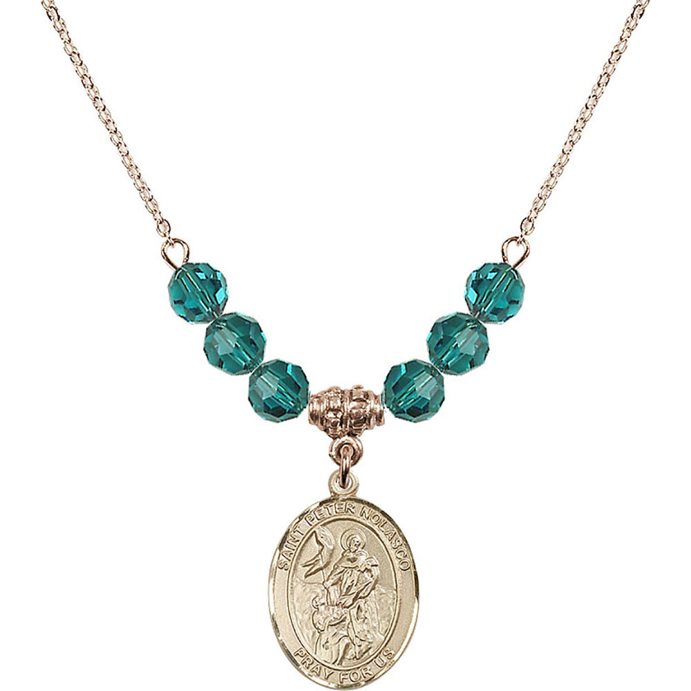 14kt Gold Filled Saint Peter Nolasco Birthstone Necklace with Zircon Beads - 8291