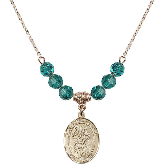 14kt Gold Filled Saint Peter Nolasco Birthstone Necklace with Zircon Beads - 8291