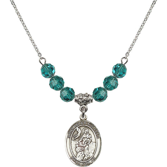 Sterling Silver Saint Peter Nolasco Birthstone Necklace with Zircon Beads - 8291