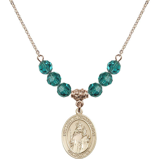 14kt Gold Filled Our Lady of Consolation Birthstone Necklace with Zircon Beads - 8292