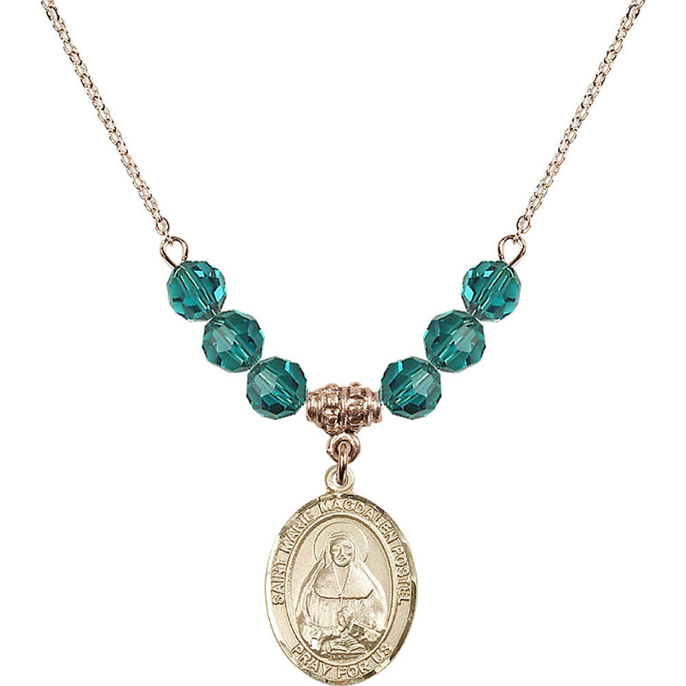 14kt Gold Filled Saint Marie Magdalen Postel Birthstone Necklace with Zircon Beads - 8294